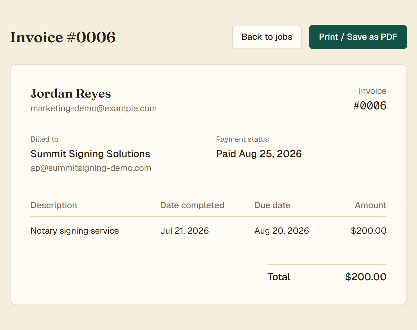 A numbered invoice ready to print or export